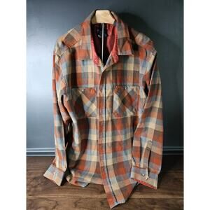 John Blair Shirt Men's XL Rust Plaid Button Classic Flannel Red Brown Blue